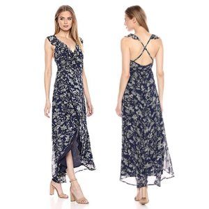 BB Dakota RSVP Womens Dress Size Small Kelli‎ Ruffle Wrap Blue Maxi Floral